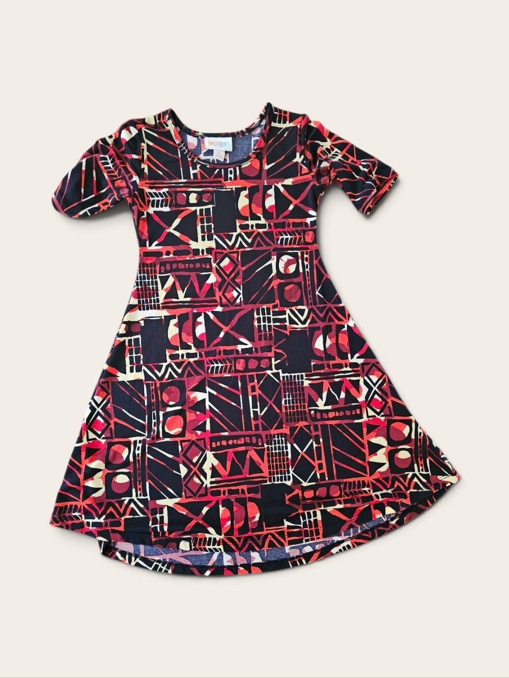 LuLaRoe Girls' Red Black & Cream Geometric A-Line Dress